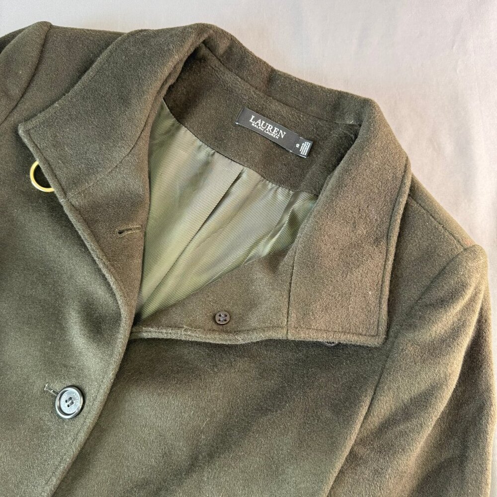 Ralph Lauren Buckle Collar Wool Blend Coat Military Green Luxury 12 Preppy $345